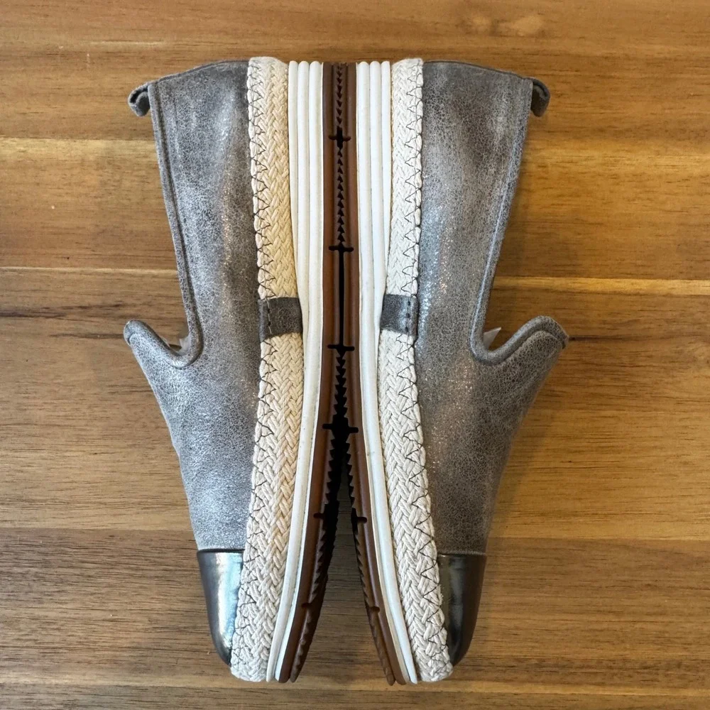 Paul Green Women 5.5 UK 3 Metallic Silver Leather Espadrille Loafer Cap Toe